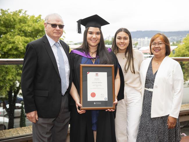 Lyzette Matthews and family. UTAS graduations. School of College of Health and Medicine Graduate Research. Picture: RICHARD JUPE