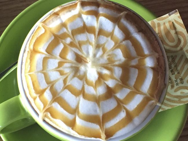 In this Thursday, March 31, 2016 photo, one of the many kinds of coffee is served at the Kumrang coffee shop in Pyongyang, North Korea. Pyongyang may be one of the few major cities left on Earth where you can't find a Starbucks, but it's brimming over with coffee shops. (AP Photo/Eric Talmadge)