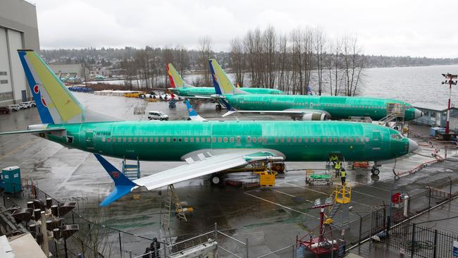 A Boeing 737 MAX 8 for China Southern Airlines, front, pictured at the Boeing factory in Renton, Washington. Picture: AFP