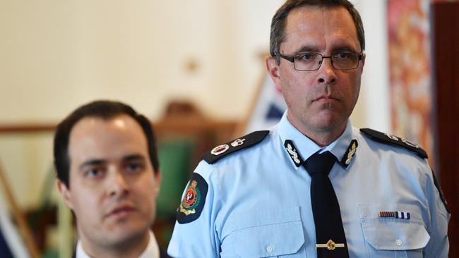 Minister for Police, Emergency Services and Correctional Services of South Australia, Vincent Tarzia and Correctional services CEO David Brown. Picture: David Mariuz