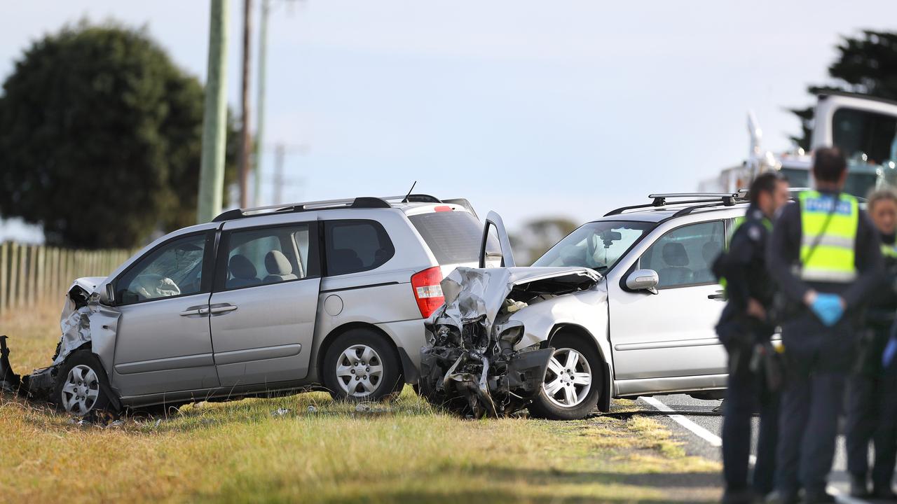 A head-on collision on the Geelong-Ballan Rd just north of Warners Rd at Moorabool. Picture: Alison Wynd
