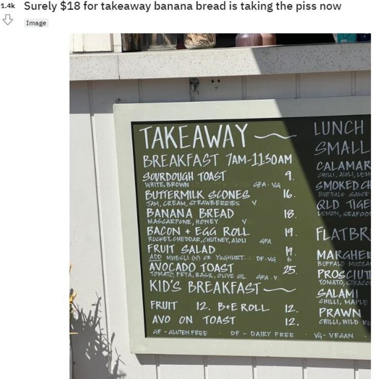 A Reddit user posted a picture of the cafe's menu online. Picture: Reddit