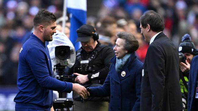 The Princess Royal met the teams before the Scotland v France Six Nations match at Murrayfield on Saturday. Picture: Stu Forster/Getty Images