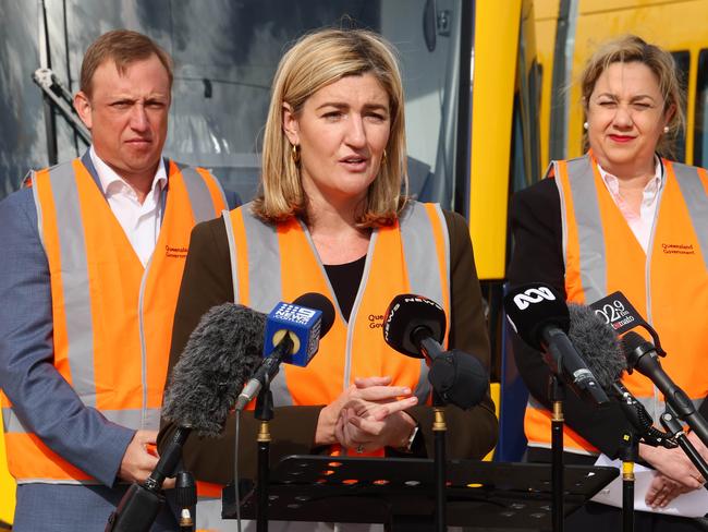 Premier Annastacia Palaszczuk (right) and leadership rivals Shannon Fentiman and Steven Miles