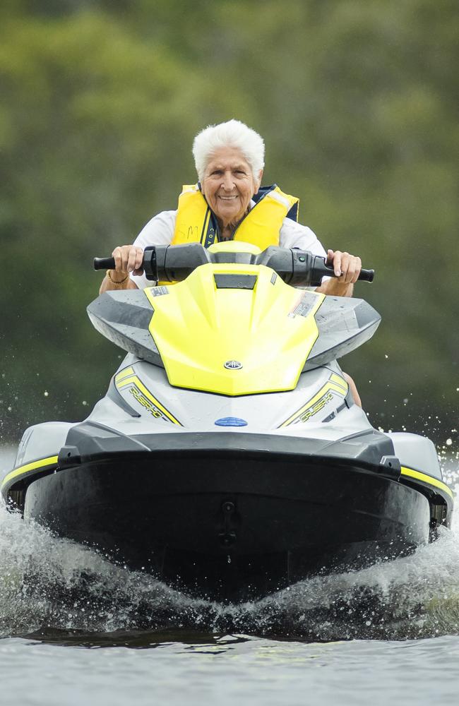 Dawn Fraser at 83, still loves to get out on her jetski nearly every weekend on the Noosa River. Picture: Lachie Millard.