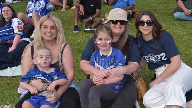 Cloe Findlay, Amanda Styles, Lily Newton, Braxton Newton and Brittany Newton at the Sunshine Coast Rugby League Finals 2022.