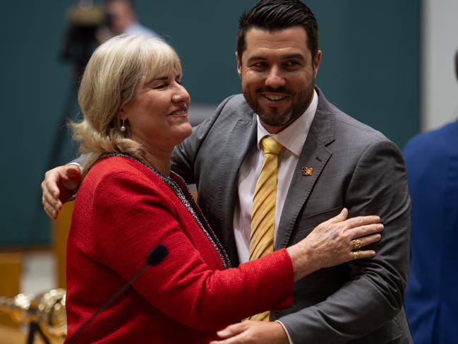 Chief Minister of Northern Territory Eva Lawler and Minister Brent Potter at the Parliament during the 2024-25 Budget on May 14, 2024. Picture: Pema Tamang Pakhrin