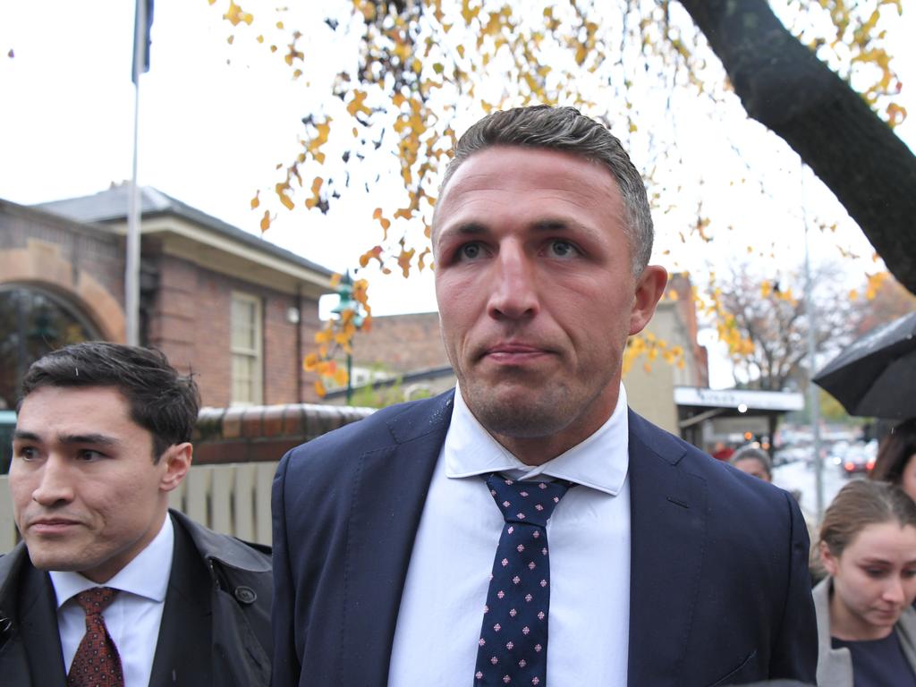 Sam Burgess leaving Moss Vale Court with lawyer Bryan Wrench in May. Picture: NCA NewsWire / Simon Bullard