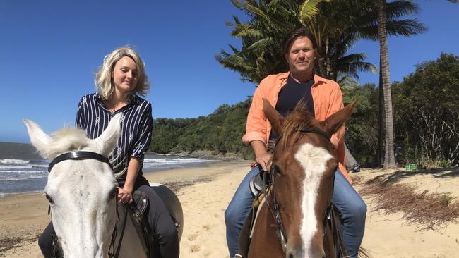 Former Barron River MP Michael Trout accidentally became the stunt double for chiselled Australian actor Liam McIntyre. The ex-politician was supplying horses for the upcoming This Love of Mine romantic comedy filming on Ellis Beach through his Blazing Saddles business, but got called in to don a wig when the director realised the actor could not work the beast up to a credibly smooth canter for the cameras. Kuranda rider Mikhaila Jacoby was also on the payroll as a horseback body double. PICTURE: SUPPLIED