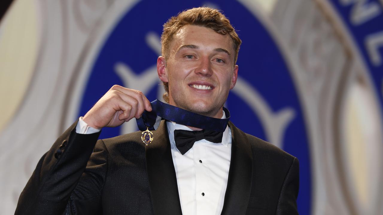 NCA. MELBOURNE, AUSTRALIA. September 23 , 2024. The 2024 AFL Brownlow medal at the Palladium room in Crown Casino, Melbourne. Patrick Cripps of the Blues after winning the 2024 Brownlow Medal . . Pic:Michael Klein