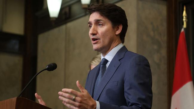 Canada's Prime Minister Justin Trudeau warns about Trump's threat to Canadian sovereignty by imposing 25 per cent tariffs on all Canadian goods. Picture: AFP