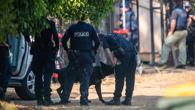 Police officers on the scene in Gardenia Street on Tuesday. Picture: Pema Tamang Pakhrin