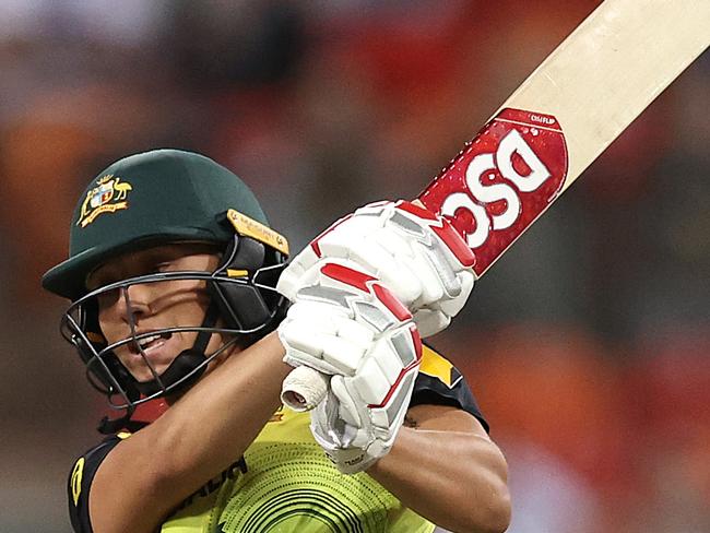 SYDNEY, AUSTRALIA - FEBRUARY 21: Ashleigh Gardner of Australia bats during the ICC Women's T20 Cricket World Cup match between Australia and India at Sydney Showground Stadium on February 21, 2020 in Sydney, Australia. (Photo by Ryan Pierse/Getty Images)