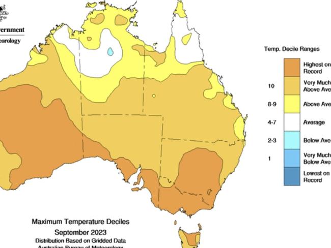 Huge parts of NSW, Victoria, South Australia and Western Australia saw their highest temperatures on record for September. Photo: BOM