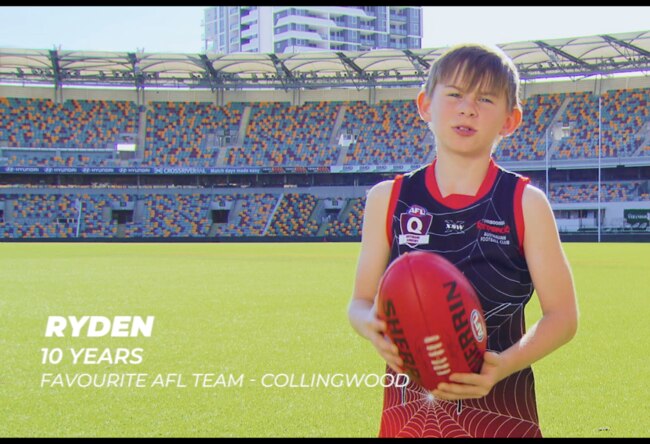 Queensland's pitch to the AFL for the 2020 grand final included a video featuring 10-year-old Ryden.