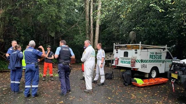 Rescuers rally to tackle the climb. Picture: Tweed District Rescue Squad