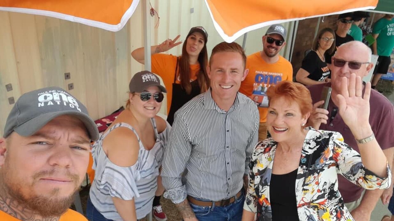 STAR POWER: One Nation leader Pauline Hanson with One Nation's Rockhampton candidate Torin O'Brien and supporters at the Rockhampton pre-polling station.