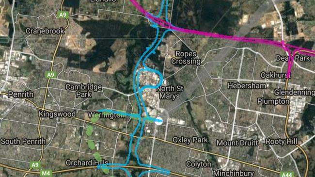 Corridors for future transport projects including Bells Line of Road Castlereagh Connection, Outer Sydney Orbital M9 and north-south rail link in western Sydney. Picture: Transport for NSW