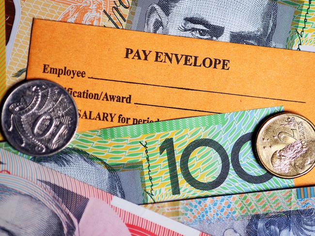 A stock photograph of Australian currency and a wages envelope on the Gold Coast, Thursday, February 22, 2018. Figures released by the Australian Bureau of Statistics showed private sector wages grew by 1.9 per cent in the year to December. (AAP Image/Dave Hunt) NO ARCHIVING