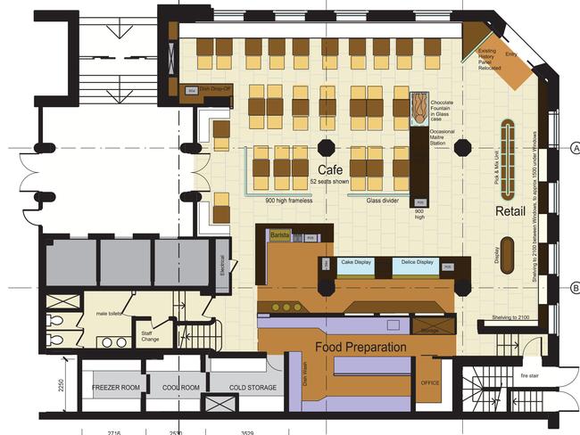 The floorplan of the Lindt Cafe, highlighting the dining area in which the hostages were being held.