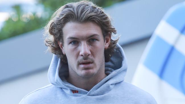 Campbell Graham arriving at Crown Plaza Coogee. He has been ruled out with a sternum injury. Picture: Justin Lloyd