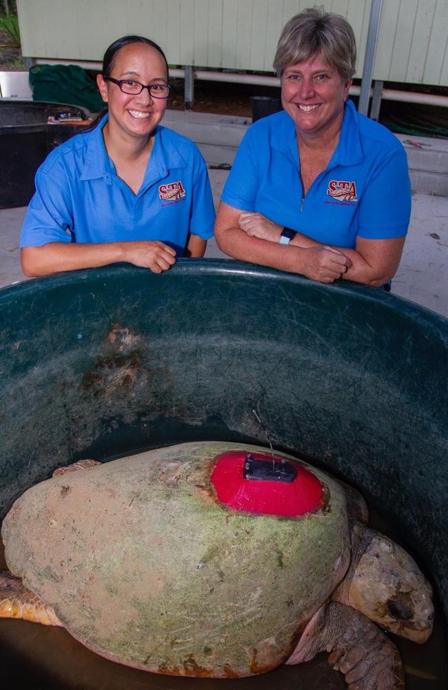 "STAr" was named after the community group Sea Turtle Alliance who sponsored the tracking project. Pictured: STA members Cyndie and Ainsley.