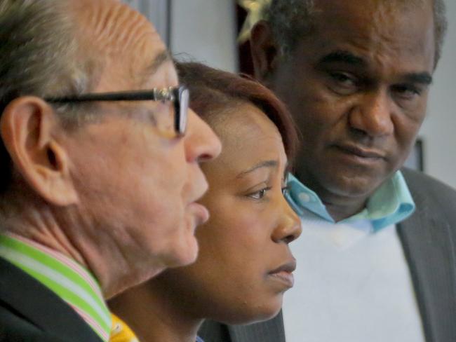 Maribel Martinez, with her lawyer Sanford Rubenstein (left) and her husband Raphael Martinez (right), has spoken about the trauma she experienced due to the mix-up. Picture: Bebeto Matthews / AP