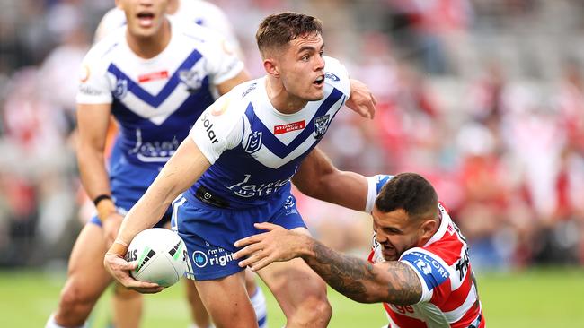 Kyle Flanagan was replaced in the Dogs’ loss to the Dragons. Picture: Mark Kolbe/Getty Images