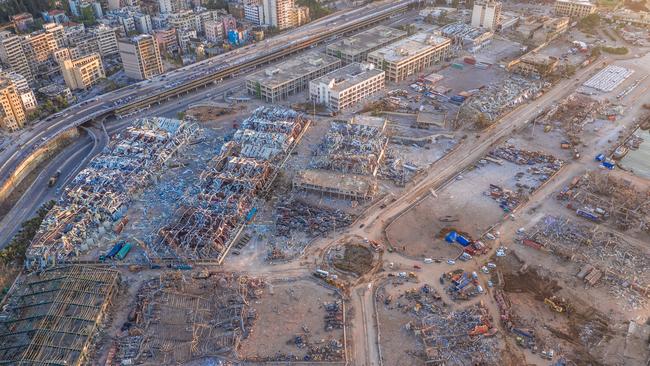 An aerial view of ruined structures at the port in Beirut. Picture: Haytham El Achkar/Getty