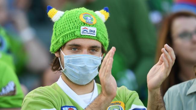 A Raiders fan at an NRL game in Canberra on Friday night. Picture: AAP