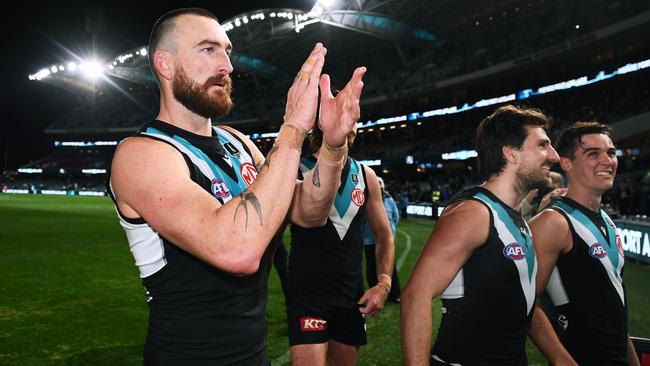 Port Adelaide’s premiership hopes may rest with Charlie Dixon. Picture: Getty Images