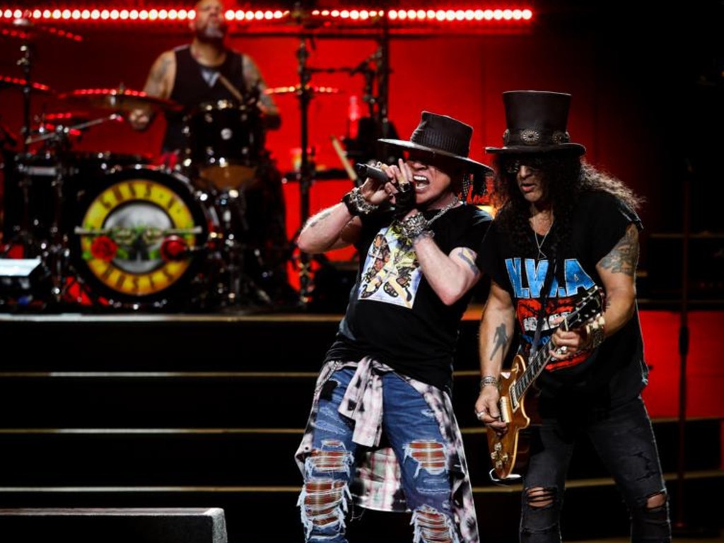 Slash, right, on stage with Guns N’ Roses frontman Axl Rose. Picture: supplied