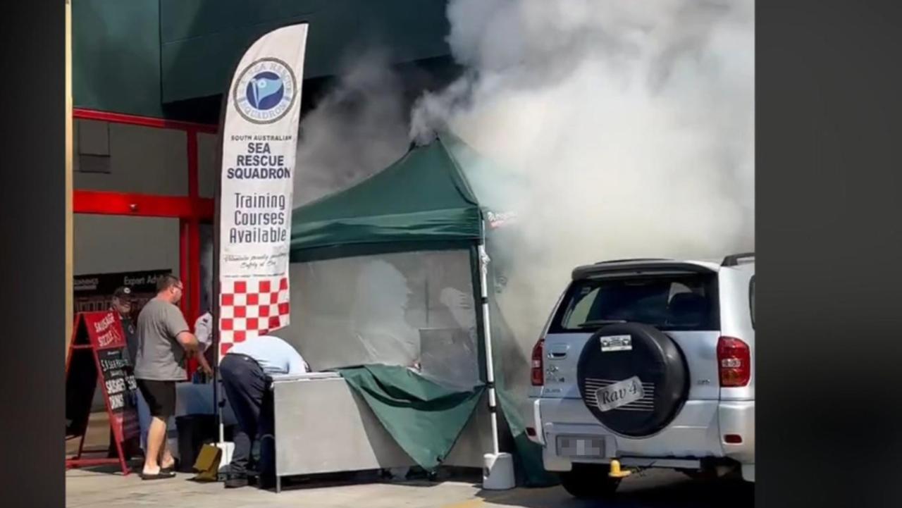 BBQ fire at the Bunnings store at Adelaide Airport. Picture 7News