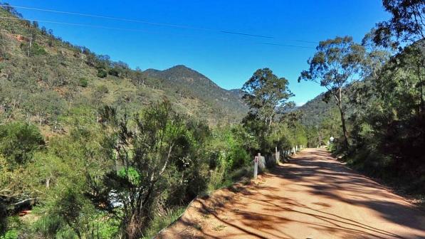 The dirt track to Wollondilly River Station, the campground Ina Casburn owns and operates. Picture: AAP Image/Stephen van der Mark