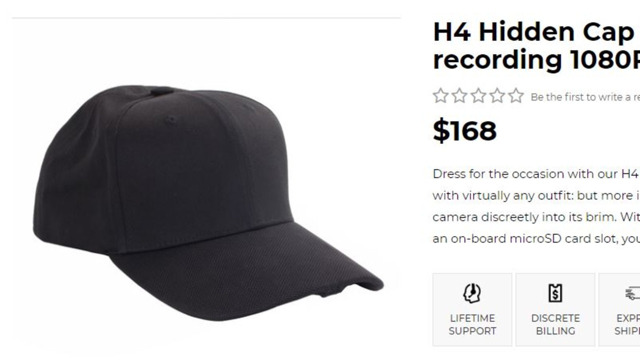 This baseball cap contains a hidden camera.