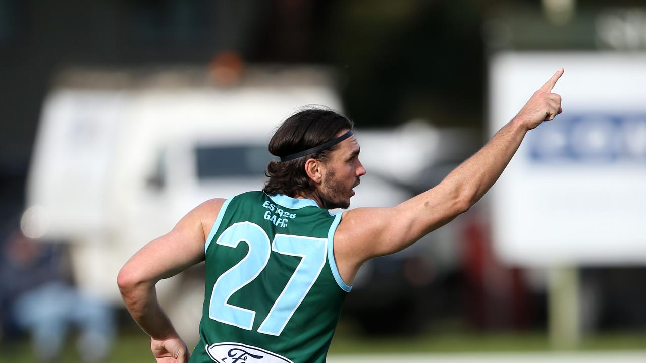BFNL - Ammos v Drysdale.  Geelong Amateurs Joe Maishman celebrates a goal.Picture; Mike Dugdale