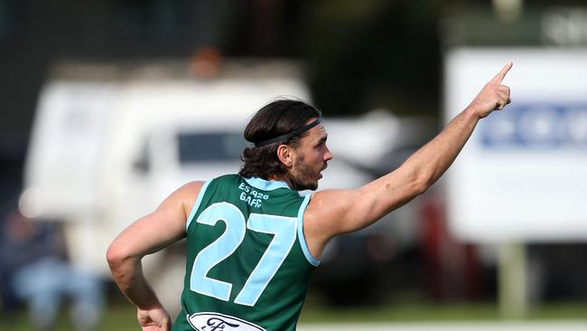 BFNL - Ammos v Drysdale.  Geelong Amateurs Joe Maishman celebrates a goal.Picture; Mike Dugdale