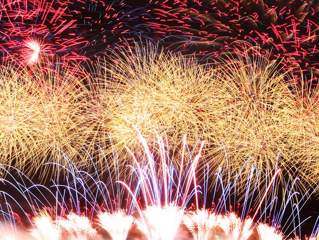 Midnight fireworks on the harbour at New Year's Eve 2011 from Mrs Macquarie's Chair in Sydney.