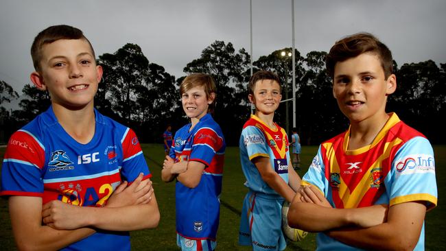 Engadine Dragons will play off against De La Salle in the 12 A's Grand Final. Players L-R Cash Peek and Cruz Peek from Engadine and William Watson and Zack Woodger Picture: Toby Zerna