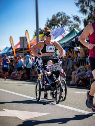 Kim Ferguson with her son Atlas Tryhorn, 4, at the Sunshine Coast Marathon.