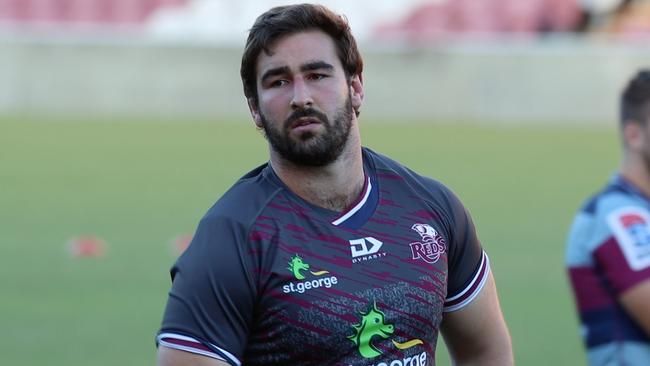 Express delivery from New Zealand...new Queensland Reds prop Jack Straker is straight onto the reserves bench to play the Bulls. Photo: Tom Mitchell, QRU