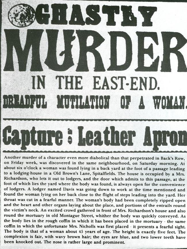 A news report about Jack the Ripper. Deeming was listed as a suspect in the famous London murders in the late 1800s. Picture: Supplied.