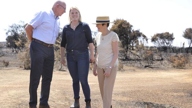 Governor-General David Hurley and his wife Linda meet Kangaroo Island local Stephanie Wurst, who lost her home in the fires. Picture: Dean Martin