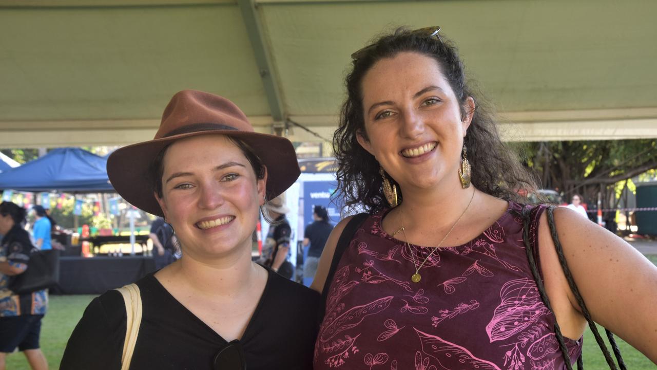 Timara Callaghan and Rachel Shearer were among thousands of Territorians who took part in the 2023 NAIDOC march in Darwin, which saw the highest number of marchers the Territory has seen. Picture: Sierra Haigh