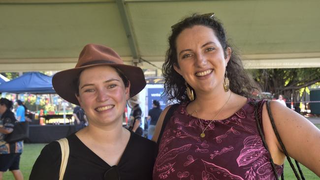 Timara Callaghan and Rachel Shearer were among thousands of Territorians who took part in the 2023 NAIDOC march in Darwin, which saw the highest number of marchers the Territory has seen. Picture: Sierra Haigh