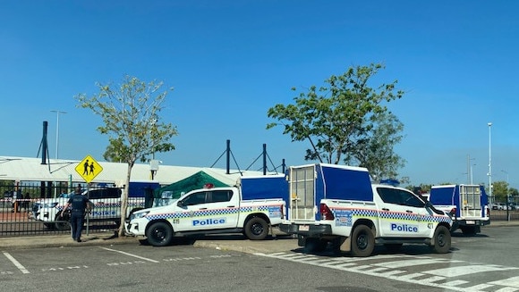 Police vehicles at the Palmerston Bus Interchange on Wednesday afternoon.