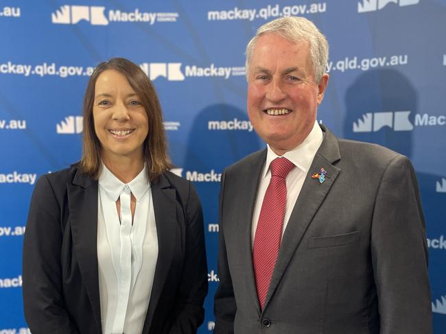 Newly elected Mackay Regional Council deputy mayor Belinda Hassan and mayor Greg Williamson on April 11, 2024. Photo: Zoe Devenport