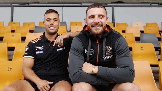 Luke Brooks, left, will take over from Jackson Hastings at halfback against the Panthers. Picture: Jonathan Ng