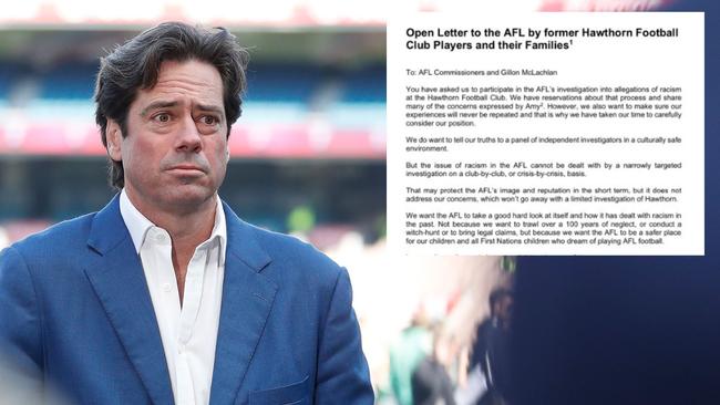 The letter is addressed to Gillon McLachlan and the AFL. Photo: Getty Images