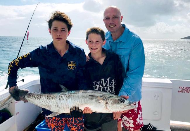 Peter Dutton fishing with his sons Harry and Tom. 